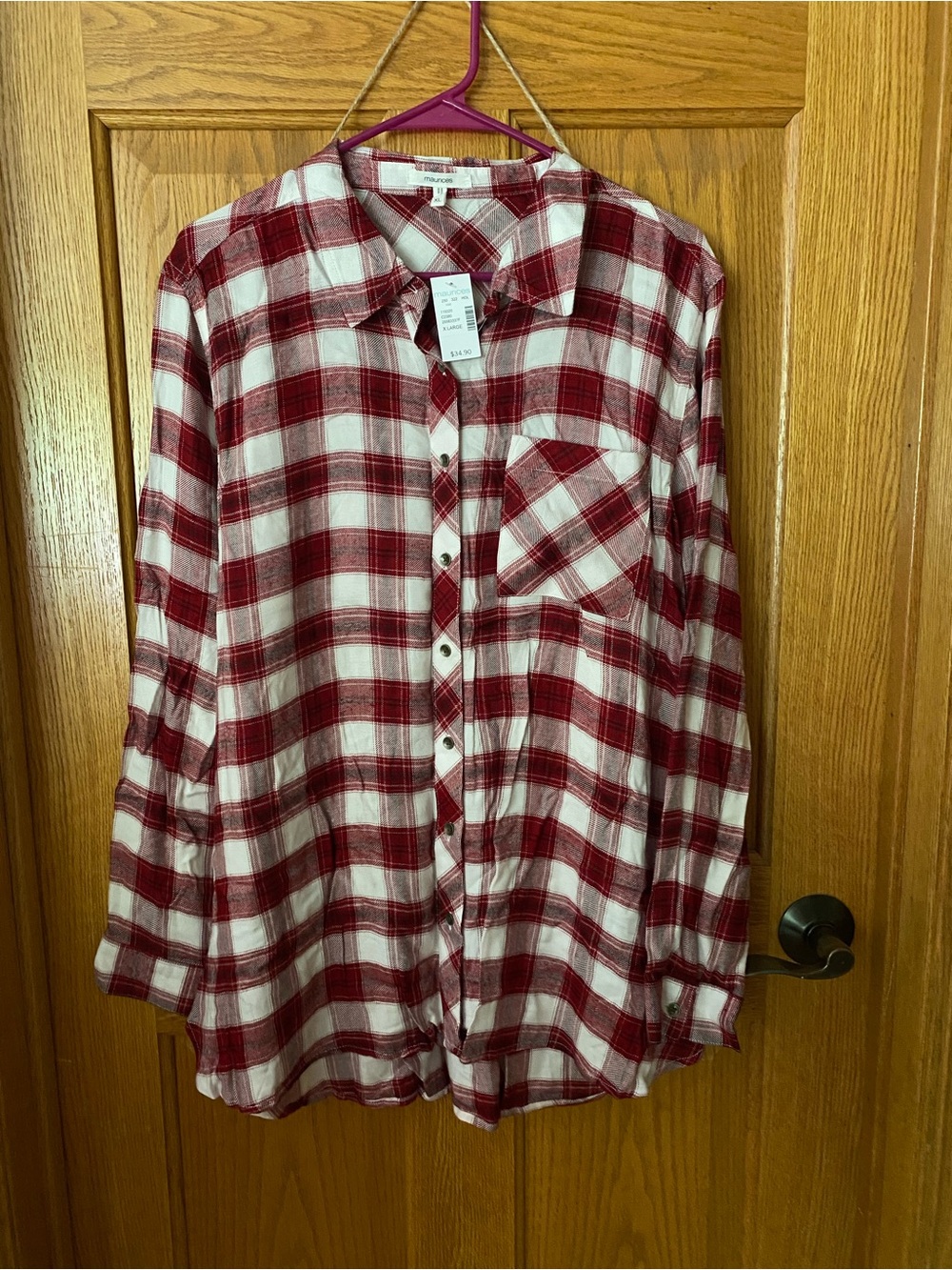Maurices Red and White Plaid Button-Down Shirt